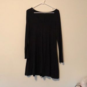 Express - Black V Neck Fit and Flare Casual Dress